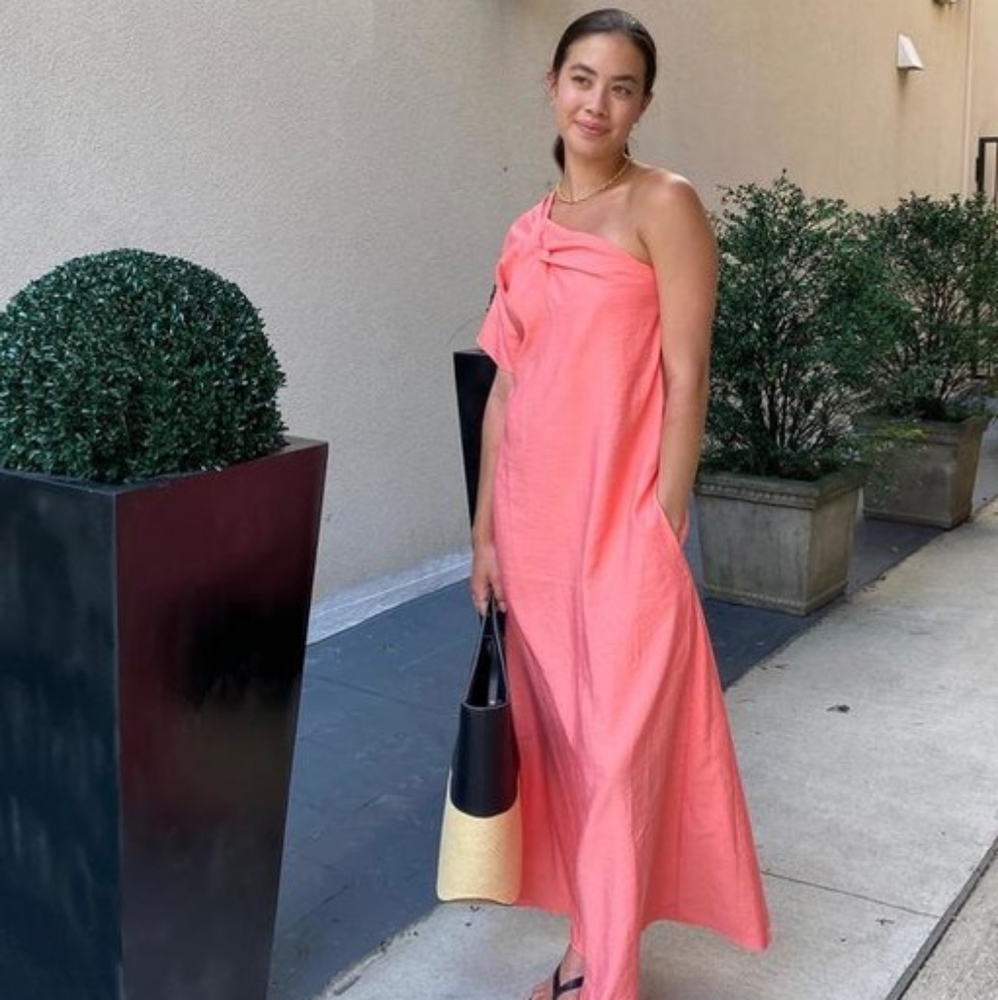 COS Pink Asymmetrical Shoulder Detail Dress